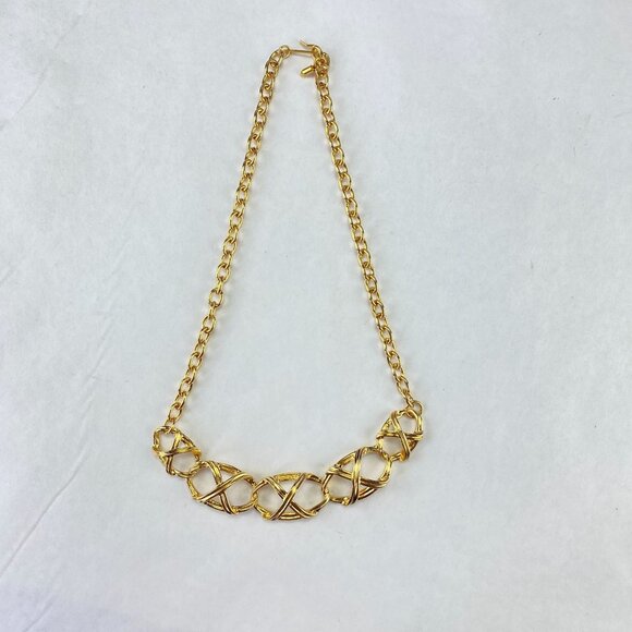 Vintage Avon 1992 Bamboo Trellis Gold Tone Chain Choker Necklace With Box - Picture 4 of 9